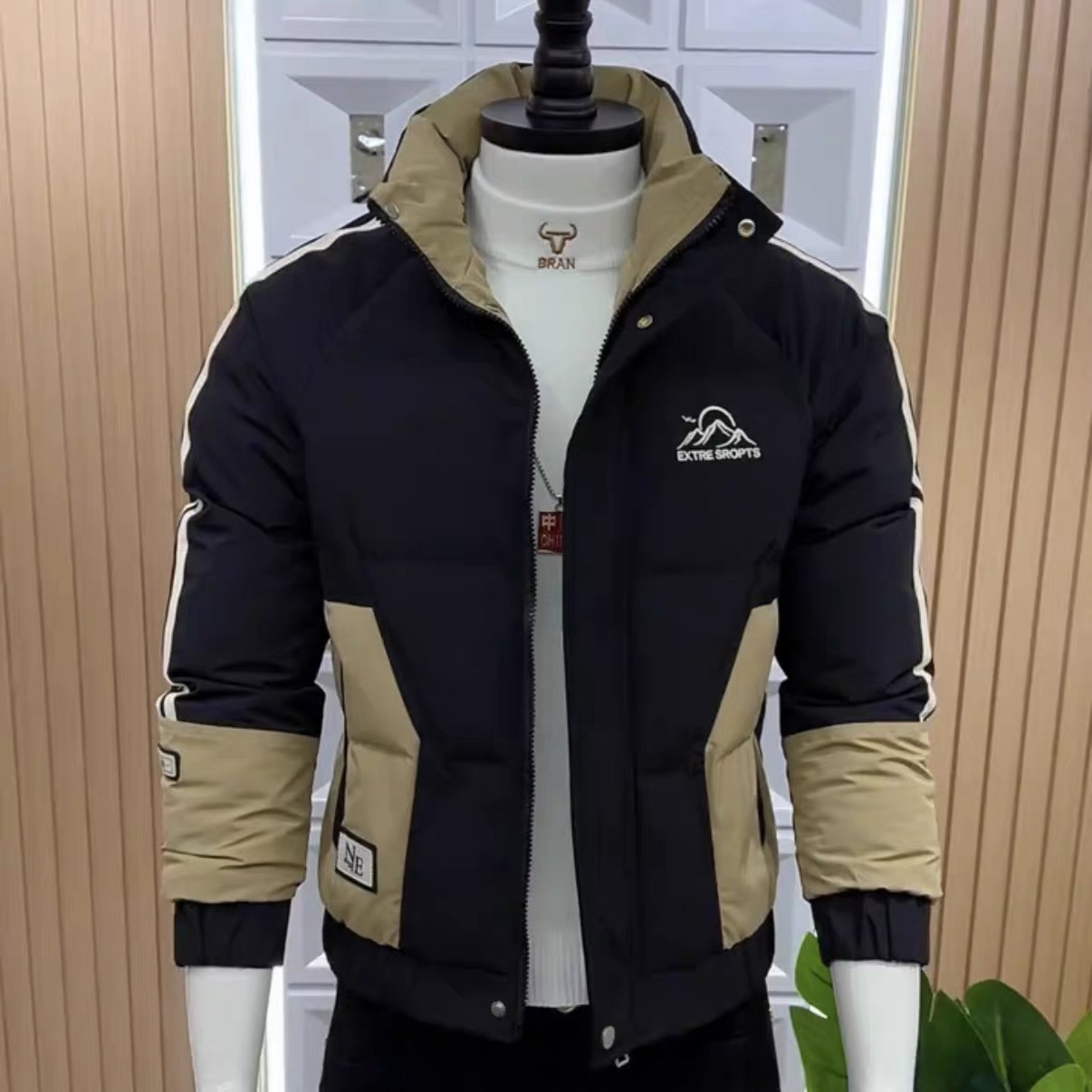 冬季新款男士棉衣外套时尚韩版修身拼色高级感立领百搭帅气棉服潮