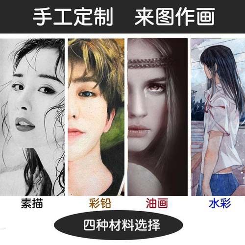 素描画像定制彩铅画手绘画头像代画油画人像画像真人照片转人物画