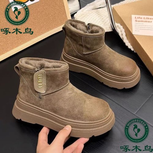 啄木鸟厚底雪地靴加绒加厚短靴女