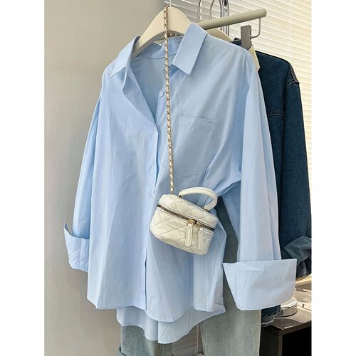 Women's Casual Solid Color Drop-Shoulder Loose Shirt, Autumn