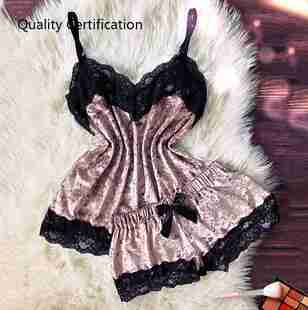 Short Top Pijama Mujer性感女式 Cute 蕾丝花边连体睡衣套装 Cami