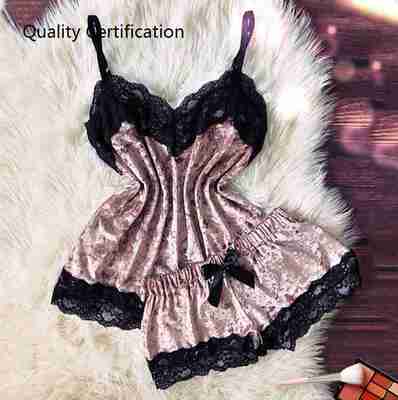 Cute Cami Top Short Pijama Mujer性感女式蕾丝花边连体睡衣套装