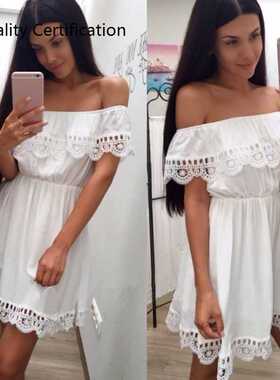 Casual Slim Beach Sundress Female vestidos花边一字露肩连衣裙