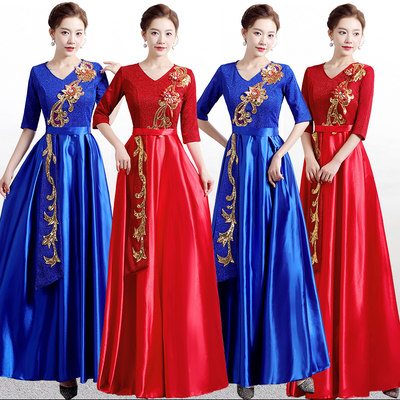 合唱团演出服女长裙大合唱红歌比赛服装中学生朗诵服装中国风女团