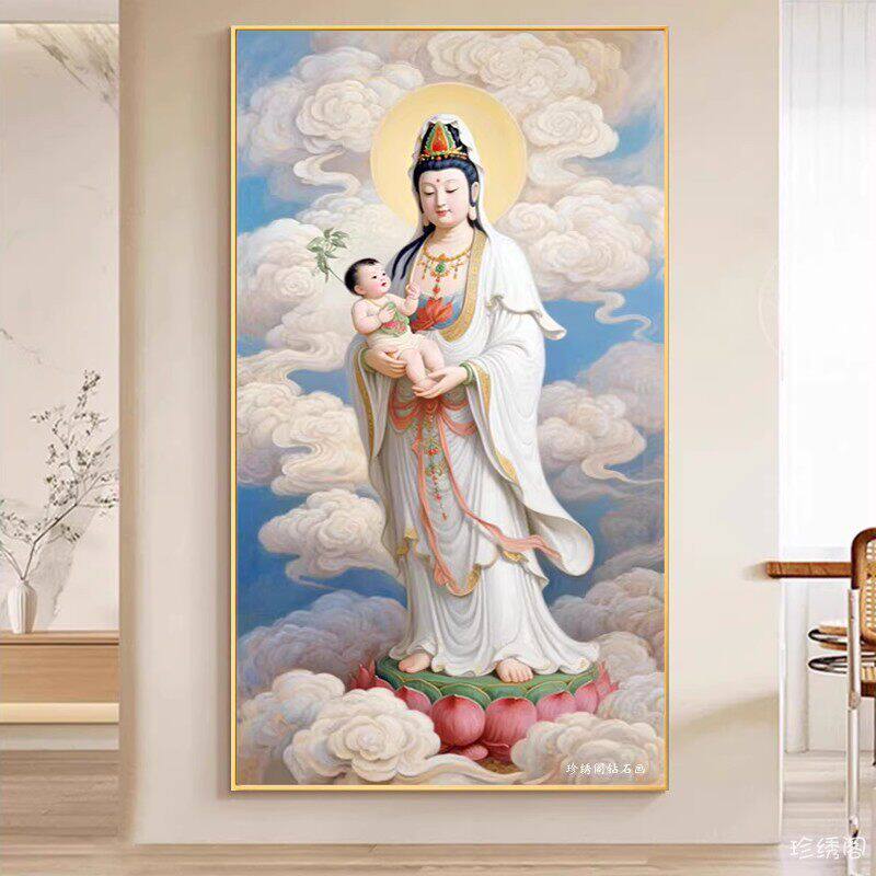 5D送子观音佛像满粘钻石画新款
