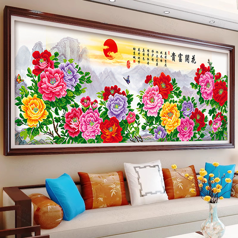 5D满钻花开富贵钻石画大尺寸