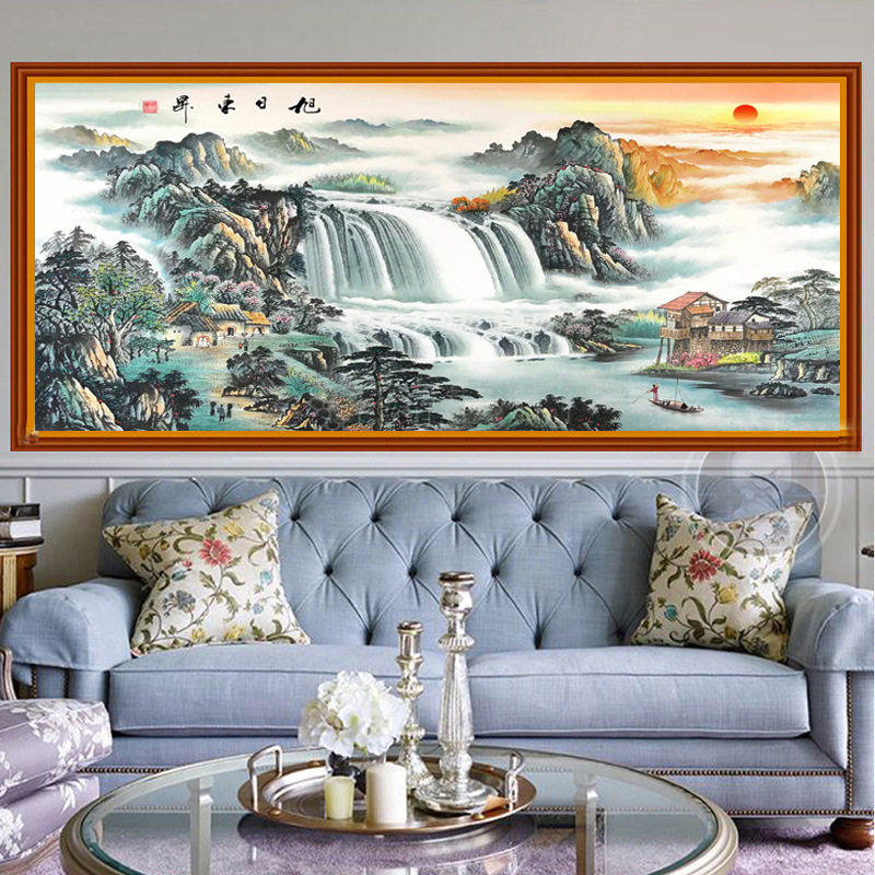 客厅风景钻石画2026新款中国风山水水钻画5D满钻十字绣简约现代画