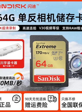 闪迪sd卡128g内存卡高速64g 佳能尼康索尼松下相机存储卡大卡256g