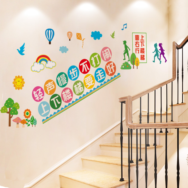 幼儿园环创主题文化墙楼梯墙面装饰墙贴托管中心环境布置机构贴画图片