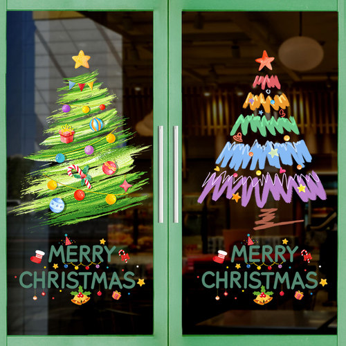 圣诞节店铺装饰卡通门贴