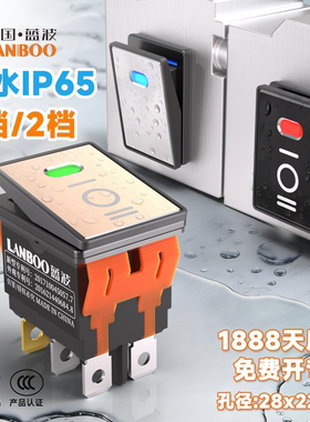 蓝波2822船型开关2档3档2NO2NC6脚铜银点金属面板防水带灯24V220V