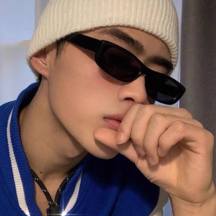 个性长方形潮男女长条款全黑蹦迪墨镜嘻哈小方框凹造型ins太阳镜