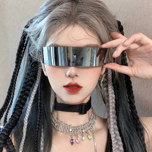 未来科技感朋克眼镜男女科幻高街蹦迪墨镜一体个性🍬 搞怪嘻哈太阳镜