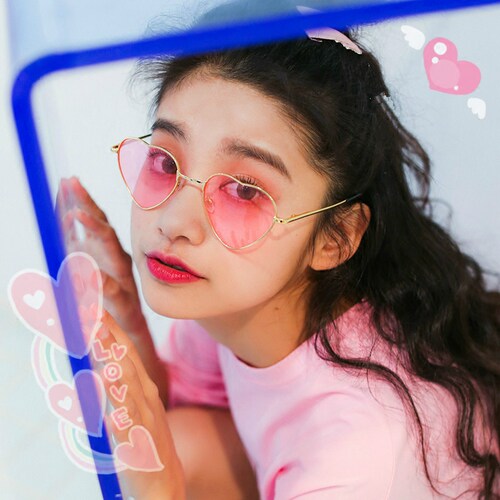 韩国粉红色可爱桃心爱心炫酷墨镜