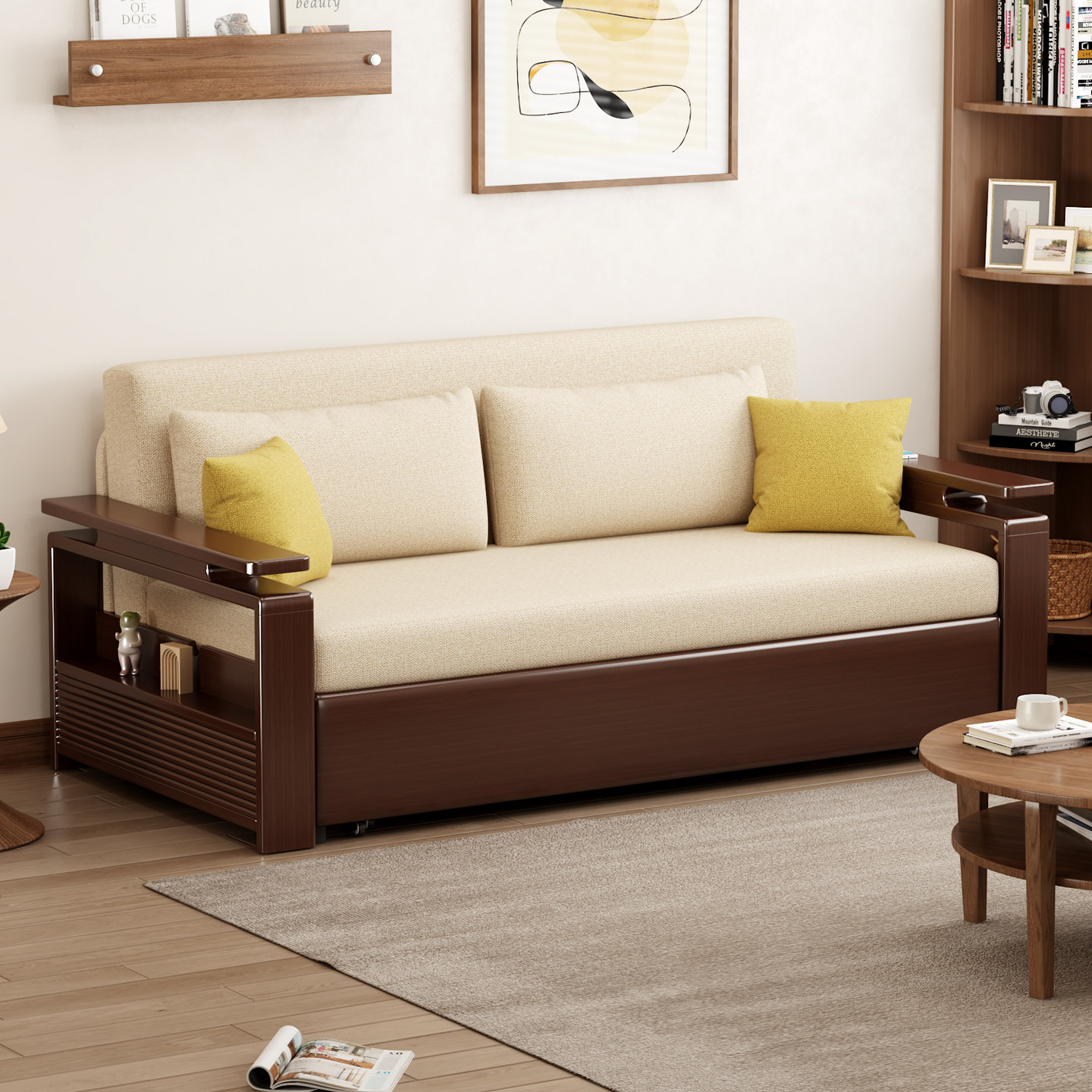 客厅推拉两用多功能带储物沙发床