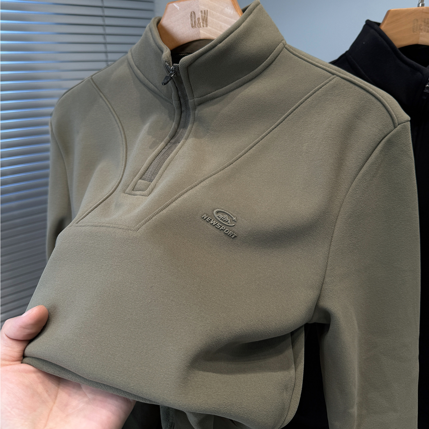 一体绒加绒加厚卫衣男半高领