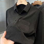 男长袖 2025秋季 新款 竖条纹衬衫 商务休闲中年衬衣男装 有口袋寸衣潮