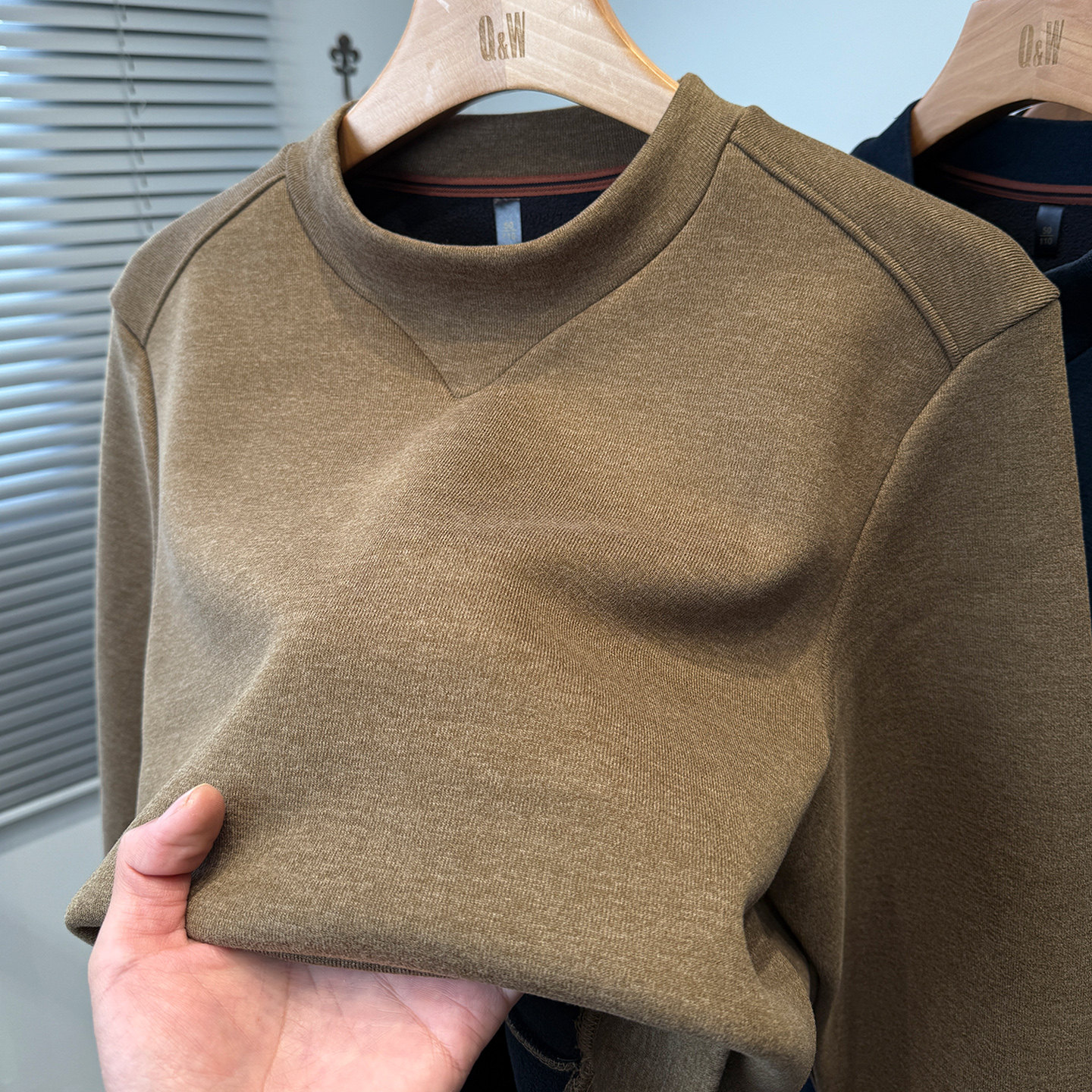 半高桃领卫衣男加绒加厚