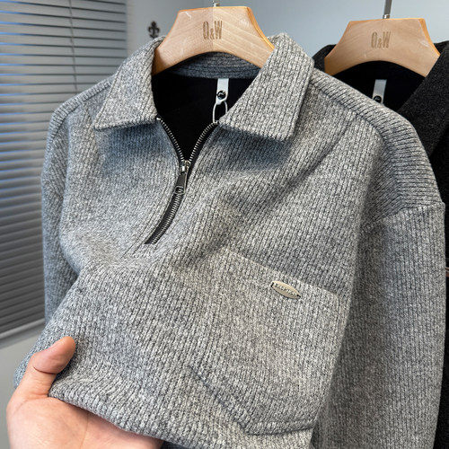 拉链翻领卫衣男2025新款