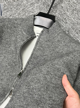拉链半高领毛衣外套男韩版休闲秋季加厚针织开衫男中领外搭纯灰色