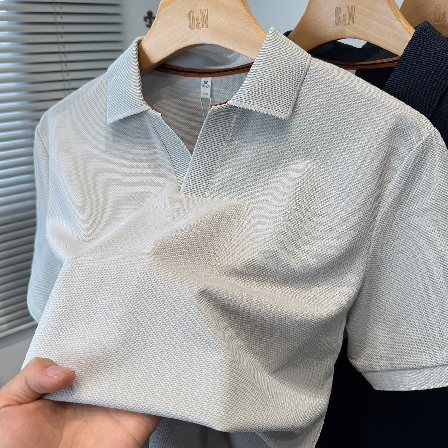 鱼鳞纹海鸥领polo衫男夏季运动休闲中年男纯色短袖t恤男翻领衣服