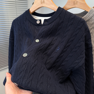 经典保罗麻花开衫男针织衫