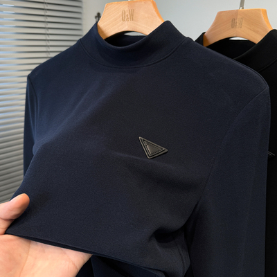 磨毛双面德绒打底衫男半高领