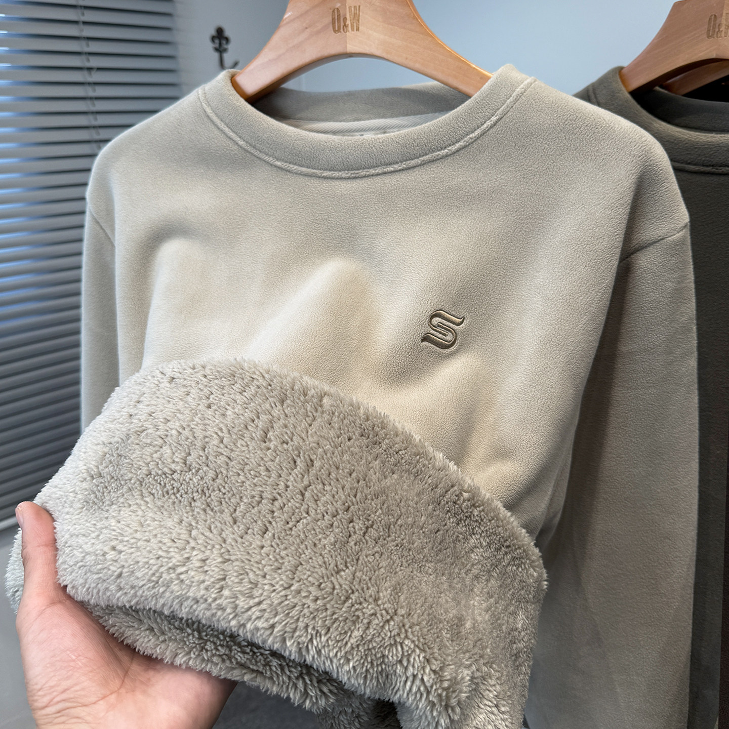 法兰绒卫衣男加绒加厚