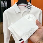 男装 前短后长下摆开叉t恤男长袖 纯棉polo衫 春秋季 翻领休闲潮 薄款