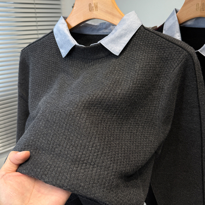 衬衫领毛衣男冬季中年商务休闲