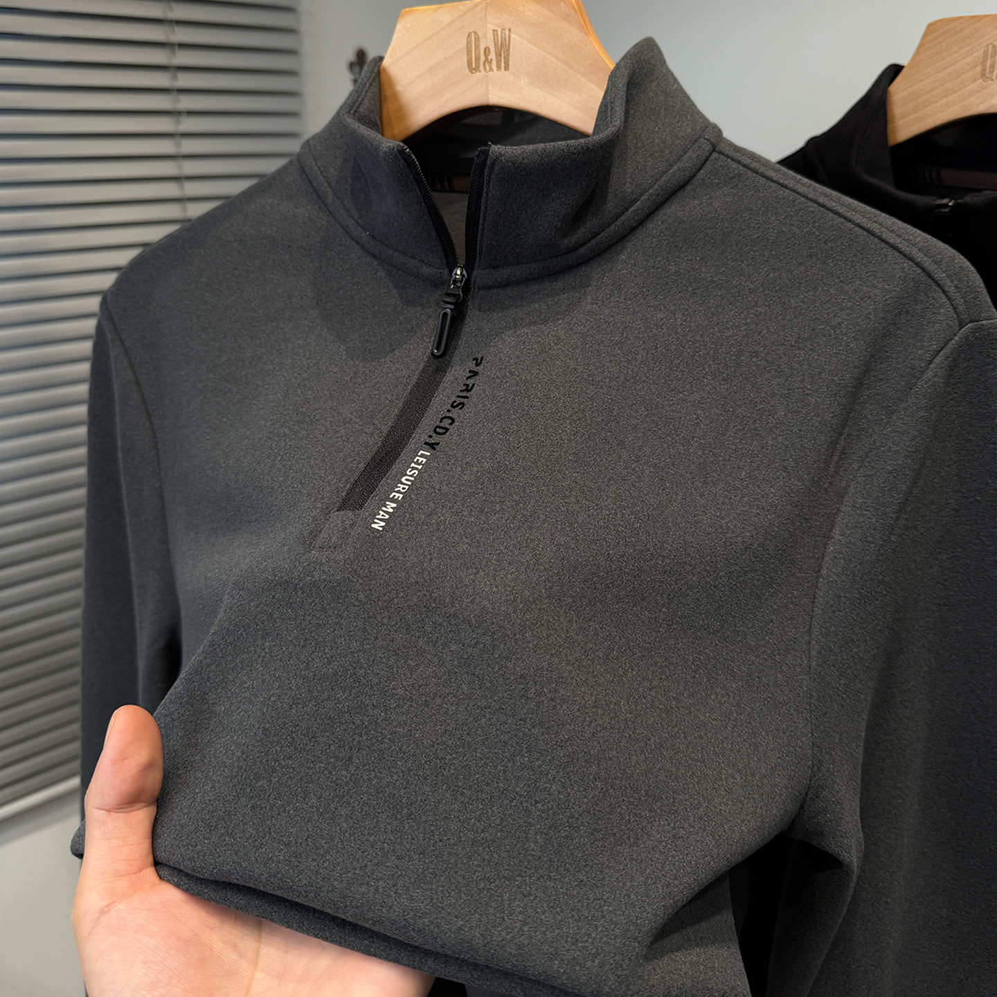 加厚磨毛绒打底衫男半高领