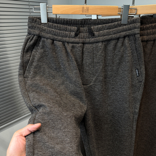 花色高端松紧腰休闲裤男款秋冬季加绒加厚直筒裤男中年长裤子宽松