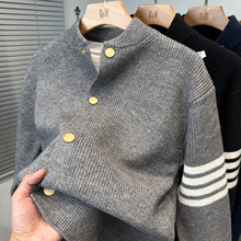 品牌棒球领毛衣外套男装秋冬季加厚韩版休闲tb开衫男针织衫外搭潮