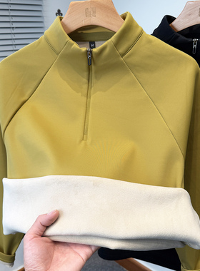 拉链半高领打底衫男加绒加厚冬季运动休闲t恤男长袖立领内搭纯色