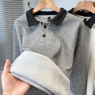 翻领卫衣男加绒加厚秋冬季新款青年polo衫男毛衣休闲套头上衣服潮