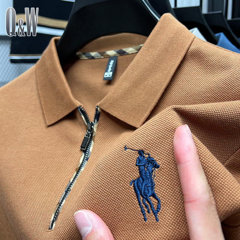 品牌马标刺绣纯棉polo衫男短袖夏季潮流t恤男装翻领拉链衣服重磅