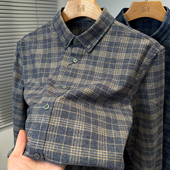 男长袖 秋冬款 时尚 双面磨毛衬衫 休闲格子衬衣男装 中青年内搭寸衣服