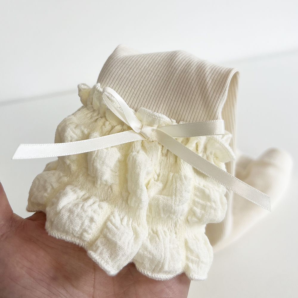 女童打底裤春秋外穿韩版宝宝裤子花苞蝴蝶结白色儿童堆堆袜打底裤