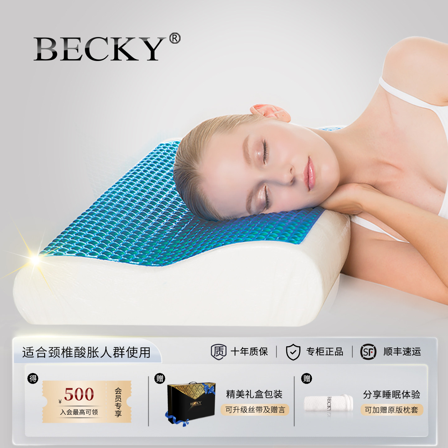 BECKY凝胶枕头护颈椎助睡眠慢回弹太空记忆棉按摩枕芯单人保健枕