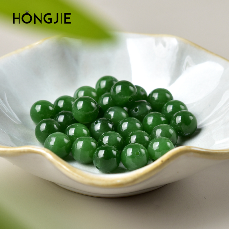 碧玉散珠子东海水晶玛瑙玉髓手链串diy配件阳绿4mm6mm和田玉单珠