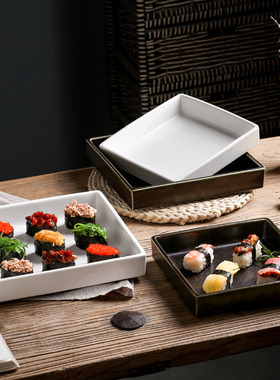 DXC 陶瓷正方形盘子日式寿司盘子创意菜盘汤盘家用西餐餐具沙拉盘