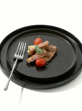 DXC北欧简约风格几何深盘陶瓷浅盘 黑色家用大号牛排盘耐热餐具