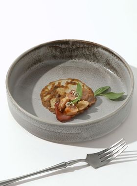 DXC北欧简约风格几何深盘陶瓷汤盘 灰色家用大号沙拉盘耐热餐具