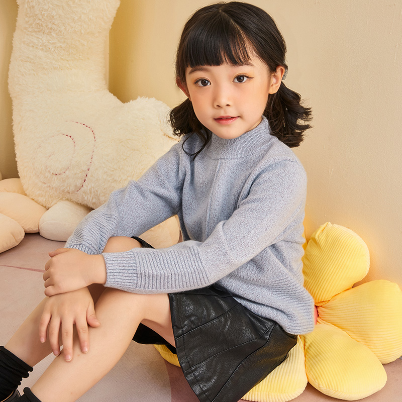 跳格子儿童毛衣2021新款女童羊绒衫圆领韩版秋冬套头宝宝男童纯色