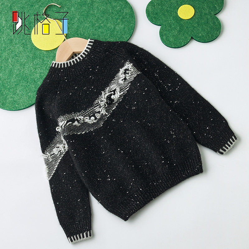 女童羊绒衫儿童纯羊绒手工绣珍珠针织衫宝宝潮流毛衣中大童可定制