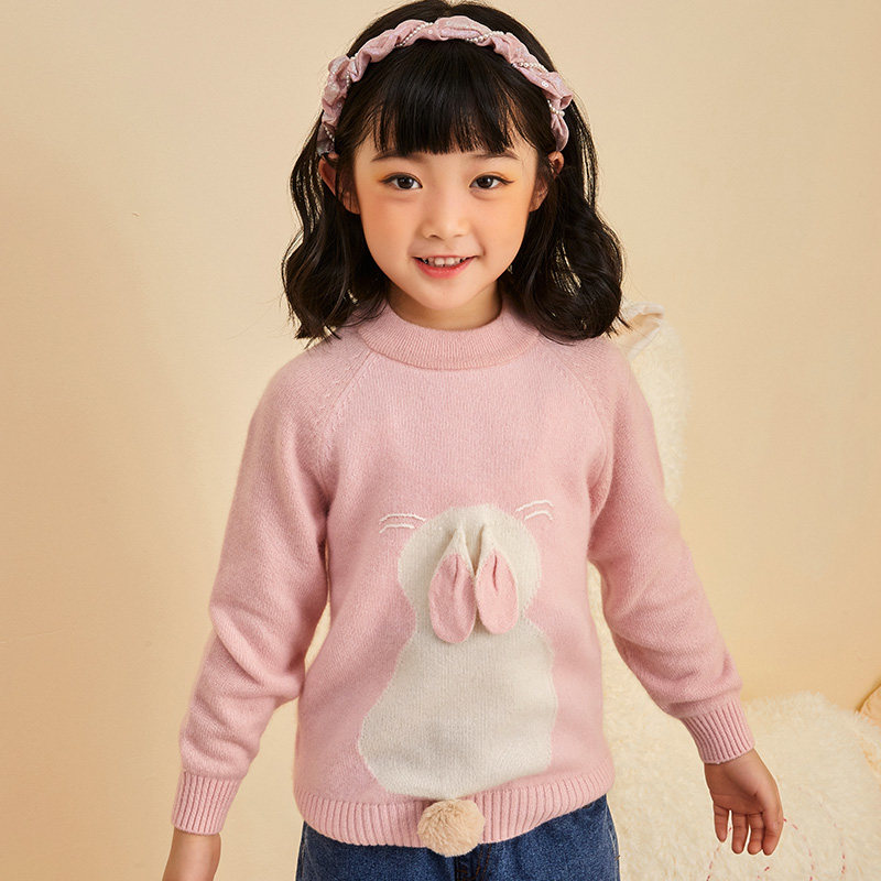 女童毛衣2021新款儿童羊绒衫女宝宝秋冬圆领套头韩版小女孩童装潮
