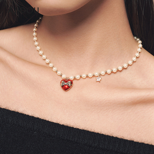 AJIDOU阿吉豆项链女款缤纷岁末系列蝴蝶爱心吊坠珍珠轻奢款锁骨链