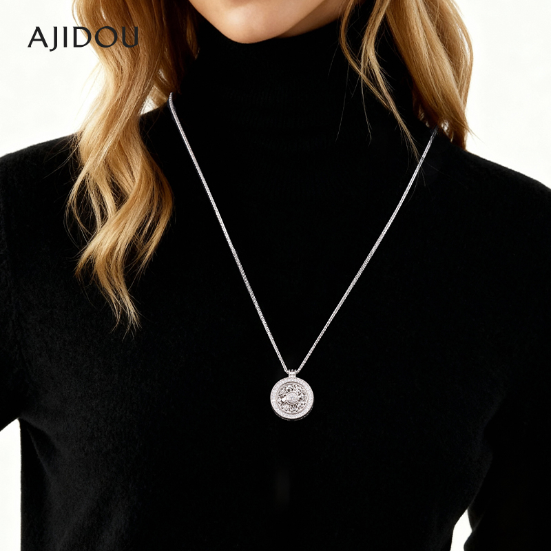 AJIDOU阿吉豆项链女银色八宝罗盘