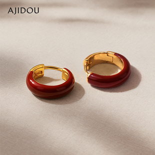 AJIDOU阿吉豆耳环女款红色耳环法式复古圈圈耳扣显白秋冬新年耳饰