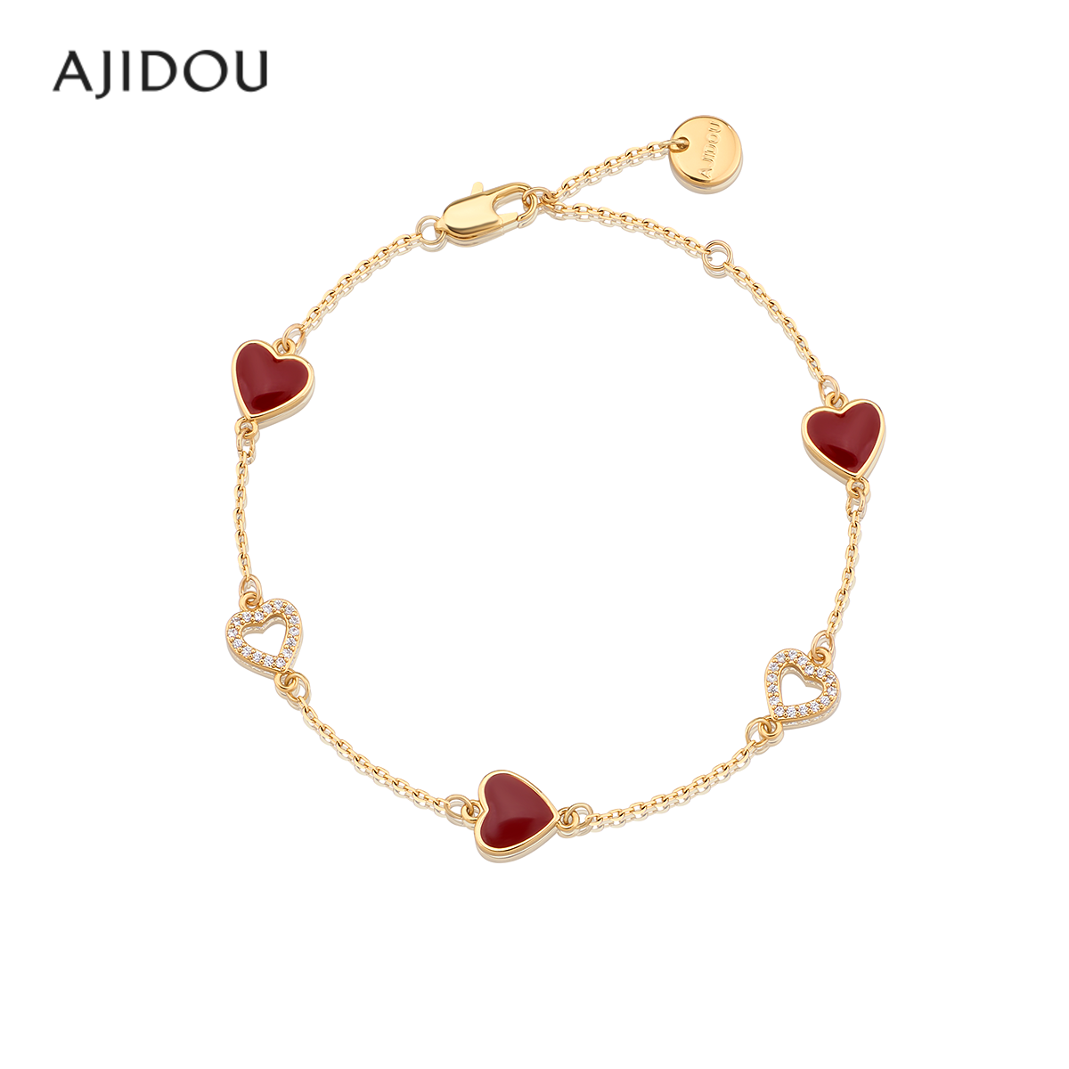 AJIDOU阿吉豆手链女款时尚爱心手串小众设计精致手环红色滴油手饰